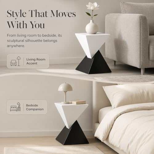 Black & White Hourglass Accent Side Table, Modern Sculptural Indoor & Outdoor End Table Geometric Square Patio Side Table for Living Room Garden Backyard Nightstand - color: 1pcs-black White