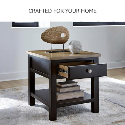 Signature Design by Ashley Drazmine Casual End Table with 1 Lower Shelf, Light Brown & Black - color: Light Brown & Black