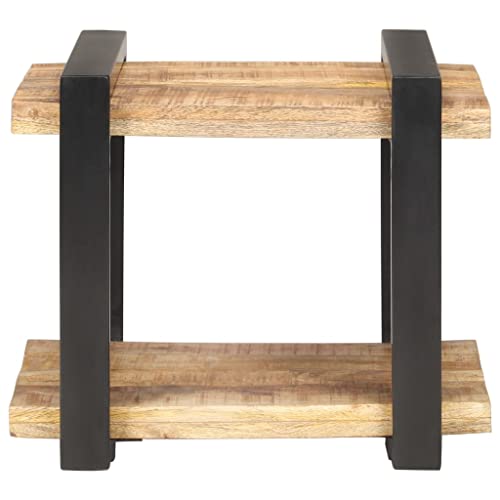 Industrial Bedside Cabinet, Natural Rough Mango Wood End Table, 19.7x15.7x15.7 inch Nightstand for Bedroom, Living Room, Durable Iron Frame, Brown Finish Bedside Furniture