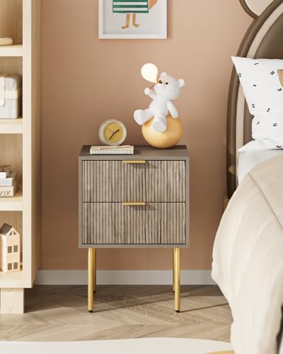Nightstand,Small Bedside Table with Gold Frame,Grey Night Stand,Bedside Furniture,Side Table with 2 Drawers for Bedroom,Living Room (2Drawers, Grey) - color: Grey, style: 2Drawers