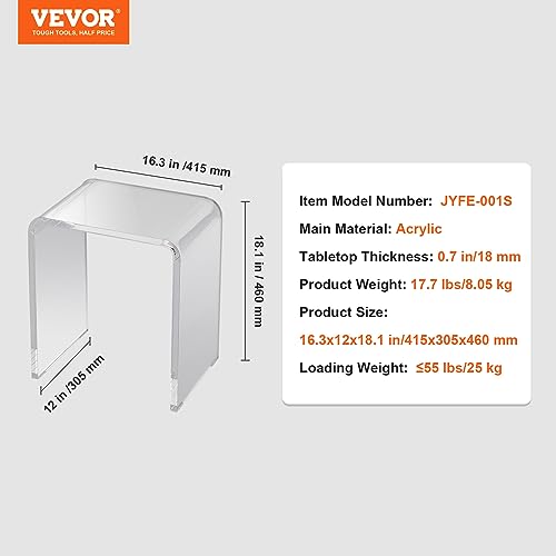 VEVOR Acrylic Side Table, Clear End Table, 18mm Thicker, One-Piece No Assembly Required, 18" High Modern Nightstand Used in Living Room & Bedroom, Bathroom, Home Decor, for Drink, Coffee, Food, Snack - style: U-Shaped