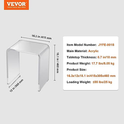 VEVOR Acrylic Side Table, Clear End Table, 18mm Thicker, One-Piece No Assembly Required, 18" High Modern Nightstand Used in Living Room & Bedroom, Bathroom, Home Decor, for Drink, Coffee, Food, Snack - style: U-Shaped