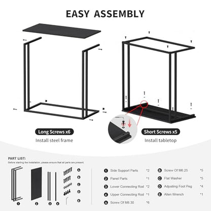 C-Shaped Side Table, Modern End Table with Metal Frame, Space Saving Design for Living Room，Large Surface Couch Table for Bedroom, and Home Office，24 x 12 x 24 inches (Black)