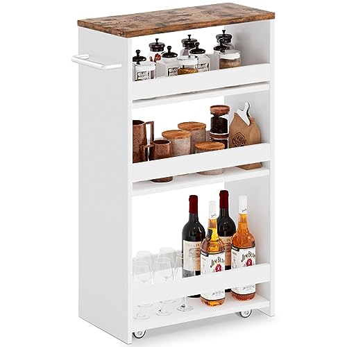 MARTY Rolling Storage Cart 7.9" W, 4-Tier Kitchen Cart with Wheels Handle, Slim Storage Cart Mobile Shelving Utility Carts for Bathroom Laundry Room Organization Narrow Places (White) - color: White, size: 7.9"D x 15.75"W x 31.5"H