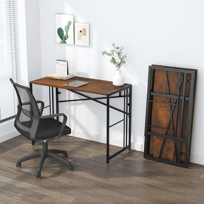 Lutown-Teen 35 inch Folding Small Desk, Writing Gaming Computer Camping Desk for Small Spaces, No Assembly Required Home Office Table, Mahogany - color: Mahogany, size: 35 Inch