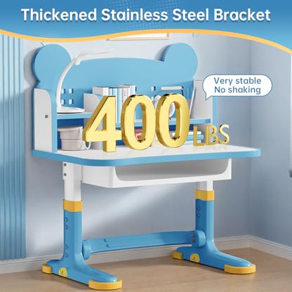 Kids Desk and Chair Set, Height Adjustable Child's School Study Writing Tables, Kids Desk with Bookstand and Storage Drawer, Widened Desktop with Desktop for Boys and Girls (Blue-F) - color: Blue-f