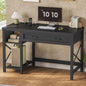 SEDETA 40" Small Computer Desk, Farmhouse Small Desk with Drawer & Storage Shelves, Writing Desk with Power Outlet, Study Table for Small Space, Desk for Bedroom, Home Office, Black - color: Black