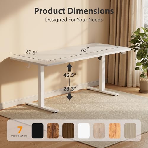 Cubiker Standing Desk, 63x28 Inches Sit Stand Home Office Desk, Electric Stand up Desk, Adjustable Desk with Splice Board, White Frame/White Top - color: White, size: 63x28