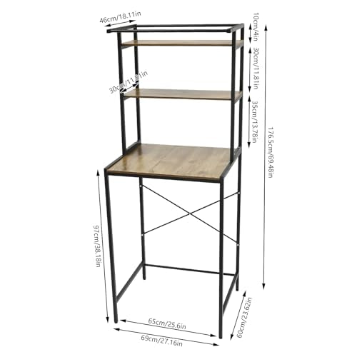 Over Washer and Dryer Shelves,Dryer Storage Shelf,3 Tiers Laundry Room Storage and Organizer Standing Shelf,Height Adjustable Laundry Room Shelves, Load-Bearing Capacity 22lbs (Black+ Oak) - color: Black+ Oak