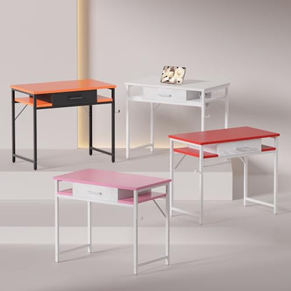 Pamray 32 Inch Small Computer Desk with Drawers for Bedroom Small Spaces | Compact, Sturdy, Easy Assembly, Mini, Suitable for Dorm and Apartment, Study and Writing - color: White