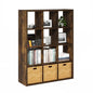 Furinno Cubicle Book Shelf, 12-Cube Bookshelf, Extra Thick Frame Reversible Bookcase with Open Back, 14.6" x 44" x 58", for Living Room, Bedroom, Home Office, Amber Pine - color: Amber Pine, size: 12-Cube,1.2In