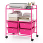 RELAX4LIFE Rolling Storage Cart with 4 Drawers - Utility Cart on Wheels w/2 Shelves & Metal Frame, Paper Scrapbook File Organizer for Home Office School Classroom, Movable Art Craft Cart (Pink) - color: Pink