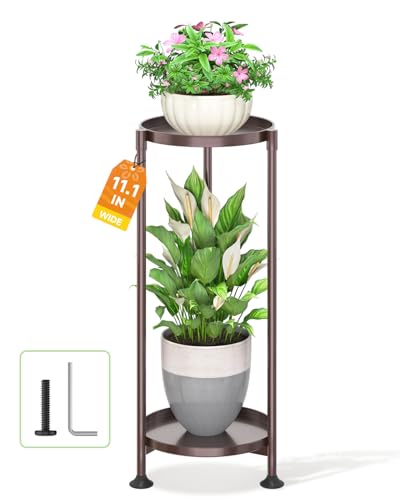 LASZOLA 2 Tier Bronze Plant Stand Indoor for Large Tall Heavy Duty Flower Planter, Metal Vertical Multi Level Rack for Narrow Floor Corner, Sturdy Round Holder Organizer, Modern, Mid Century, Farmhouse - color: Bronze, size: 2 Tier