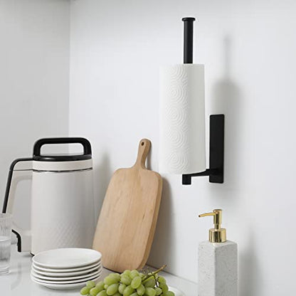 theaoo Under Cabinet Paper Towel Holder for Kitchen, Adhesive, 2 Pack Black | Self-Adhesive or Screw Mount for Cabinets and Walls; Durable SUS304 Stainless Steel Fits Standard and Jumbo Rolls - color: Black 2pc