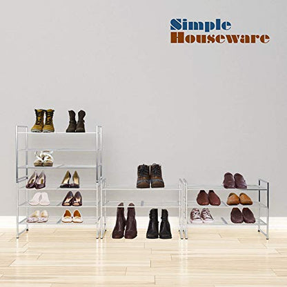Simple Houseware 3-Tier Stackable Shoes Rack Storage Shelf, Silver - color: Silver, style: Wired Grid Panel