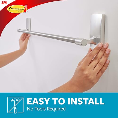 Command Bath Satin Nickel Towel Bar with Water Resistant Command Strips, Bathroom Organizer, 24 in Bar Length Holds up to 10 lbs - color: Satin Nickel