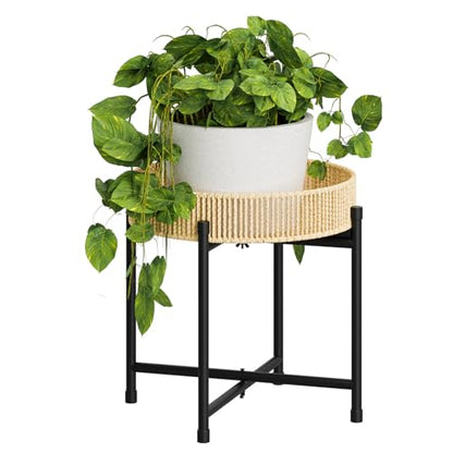 Bamworld Rattan Plant Stand Indoor Boho Plant Table for Large Plants Single Plant Stool Plant Holder for Living Room Bedroom