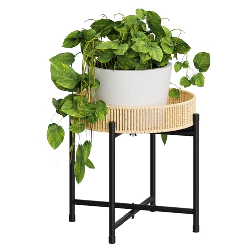 Bamworld Rattan Plant Stand Indoor Boho Plant Table for Large Plants Single Plant Stool Plant Holder for Living Room Bedroom