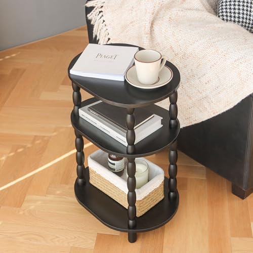 MaxSmeo Black Side Table, 3-Tier Small Oval End Table, Modern Night Stand Wood Accent Table for Living Room, Bedroom, Black - color: Black