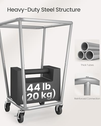 SONGMICS Laundry Basket with Wheels, 34.3 Gallons (130 L) Rolling Laundry Hamper with Removable Bag, Heavy-Duty Steel Frame, Cream White URLS008W01 - color: Cream White, size: 130 L (1-Section)