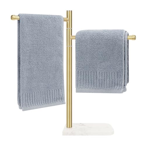 Standing Hand Towel Holder, Hand Towel Stand with Marble Base, 304 Stainless Steel Towel Rack with 2 Swivel Arm, Countertop Stand Towel Ring Towel Bar for Bathroom (Gold) - color: Gold