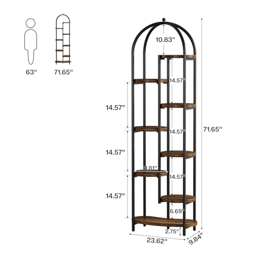 Tribesigns Arch Plant Stand Indoor, 71" Tall Corner Plant Shelf, 8-Tier Plants Stand with Metal Support Frame, Tiered Flower Stands Pot Holder Display Rack for Indoor, Living Room, Patio, Brown & Black