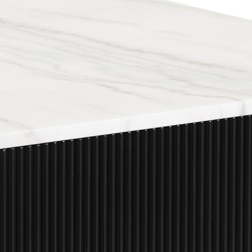 Furniture of America Beryl Modern Square White Genuine Marble Top End Table with Fluted Pedestal Base and Gold Stainless Steel Accent, Low Profile Table for Living Room, Home Office, Black - size: End Table, style: Square