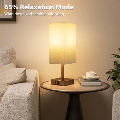 Brown Touch Lamps Set of 2 for Bedroom - Dimmable, USB C+A, 2 AC Outlets | 3-Way Dimming, 3000K LED Bulbs Included, Square Beige Lampshade Brown Base, Small Bedside Lamp for Nightstand, Desk, Dorm - color: Brown