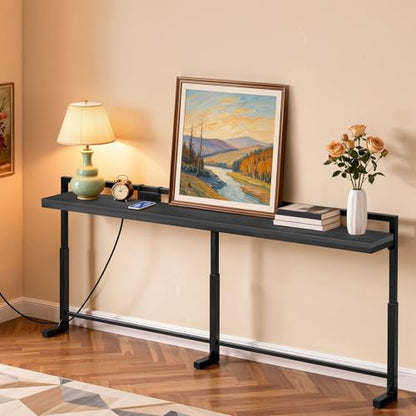 78.7'' Narrow Console Table with Adjustable Height (27.6''-35.4''), Behind Couch Table Skinny with Outlet, Long Entryway Table, Couch Table Behind Sofa for Living Room, Black CT22UBB - color: Black, size: 78.7"L x 6.7"W x 27.6"H - 35.4"H