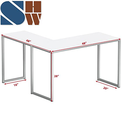 SHW Mission 48 x 48 Inches L-Shape Home Office Computer Desk, White - color: White, size: 48-Inch L-Shaped