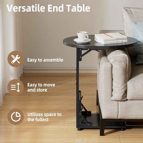 Elbourn Folding Side Table End Couch Tables, C-Shaped End Table for Living Room, Small End Table for Bedroom, Coffee Table (Black) - size: Black