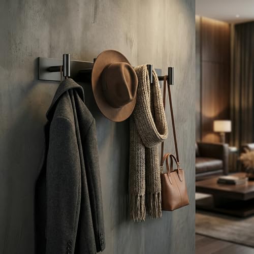 Black Coat Wall Mounted Rack with 5 Hooks, Coat Rack Hooks Suitable for Coats, Keys, Hats, Bags and Towels, Essential for Bathroom and Living Room Storage (1Pack)