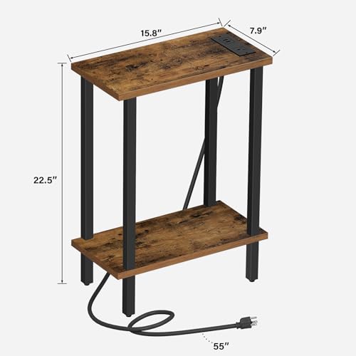TUTOTAK Small End Table with Charging Station, Narrow Side Table with USB Ports and Outlets, Skinny Sofa Table, Slim Nightstand, Living Room, Bed Room, Brown TB01BB060 - color: Brown, size: 2-tier