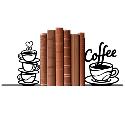 Metal Bookends Coffee Bookends Decorative Cute Book Ends for Shelves Bookshelf Home Office Desk Reading Decor Bookshelf Decor for Book Lovers Gift - style: Coffee Decorative Bookends