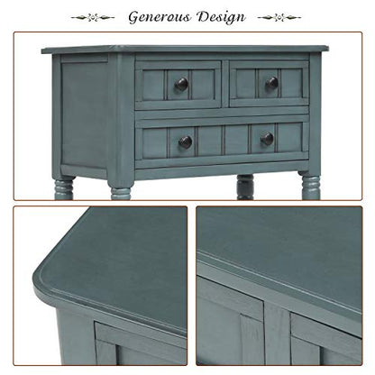 Knocbel Slim Antique Entry Console Table with Drawers & Bottom Open Shelf, Solid Wood Sofa Couch Table for Entryway Hallway Living Room (Navy) - color: Navy