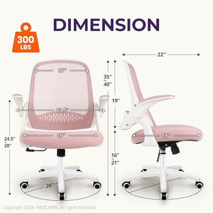 NEO CHAIR Office Desk Gaming Ergonomic Computer Chair with Lumbar Back Support Adjustable Height Swivel Rolling Wheels Flip-up Arms Mesh Chair for Home Vanity (Pink) - color: Pink