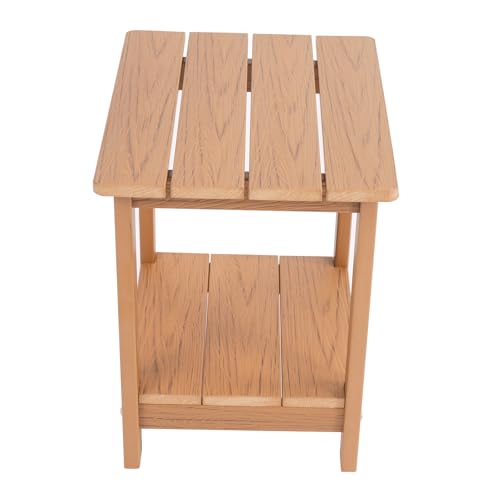 Small Leisure Line Side Table, 2-Tier Adirondack Side Table Outdoor with Open Shelf, 16 in Wooden Deck Table for Patio Porch Pool, 200 Lbs Capacity, Easy Assembly (Teak) - color: Teak
