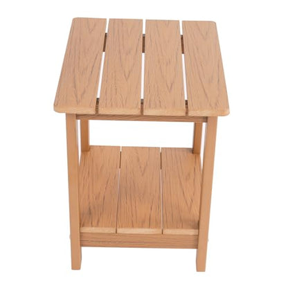 Small Leisure Line Side Table, 2-Tier Adirondack Side Table Outdoor with Open Shelf, 16 in Wooden Deck Table for Patio Porch Pool, 200 Lbs Capacity, Easy Assembly (Teak) - color: Teak