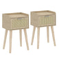 LAATOOREE Nightstand Set of 2, Small Bedside Table, End Table with Rattan Door, Boho Side Table with Solid Wood Legs for Bedroom Living Room Small Space - color: Natural, style: Boho Style