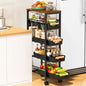 SUNALLY Slim Storage Cart with Pull-Out Baskets, 5-Tier Rolling Kitchen Cart with Wooden Top & Lockable Wheels, Narrow Space Utility Cart Organizer for Kitchen, Bathroom, Laundry Room, Black - color: Black