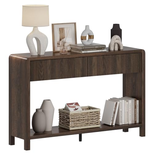 FATORRI Console Sofa Table with 2 Drawers, 47.2 inch Wood Couch Table Behind Sofa, Farmhouse Entryway Tables for Hallway Storage, Dark Walnut - color: Dark Walnut