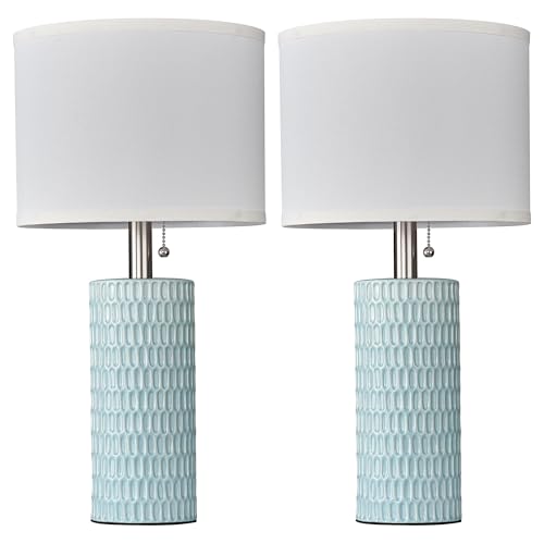 Reaketon Table Lamps for Living Room Set of 2, Ceramic Table Lamps for Bedroom, 20" Modern Lamps for Night Stands, Blue - color: Sky Blue