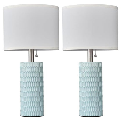 Reaketon Table Lamps for Living Room Set of 2, Ceramic Table Lamps for Bedroom, 20" Modern Lamps for Night Stands, Blue - color: Sky Blue