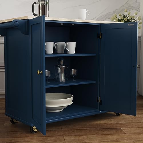 Homestyles Mobile Kitchen Island Cart with Wood Top and Dropleaf Breakfast Bar, Blue - color: Blue