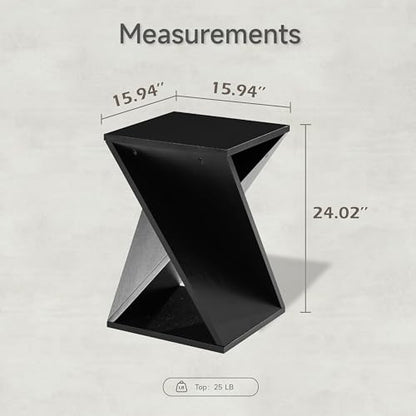 COZAYH Farmhouse Square Solid Wood Twisted Pedestal Side Table, Black | Modern Minimalist End Table Plant Stand for Living Room, Bedroom, Office, Rustic - color: Black