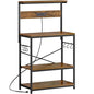 SUPERJARE Bakers Rack with Power Outlets, Microwave Stand, 31.5 X 16.5 Inch Larger Desktop, Kitchen Storage Rack with Adjustable Middle Shelf, 6 S-Shaped Hooks, Coffee Bar Stand, Rustic Brown - color: Rustic Brown, size: 31.5 inch