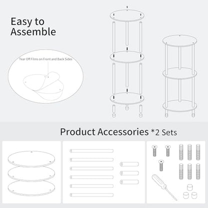 Clear Round Acrylic Side Table Set of 2 for Small Spaces, 11.81" L x 11.81" W x 26.7" H, 3 Tier Small Modern Drink End Table Nightstand, Minimalist Bedside Table for Living Room, Bedroom - size: 3 Tier 2-Pack (26.7"H)