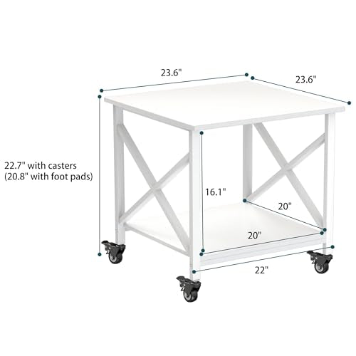 Printer Stand, 23.6 x 23.6 Inches Large Printer Stand with Storage Shelf, 2 Tier Printer Table for Home Office, Rolling Printer Cart with Industrial Wheels, Mini Fridge Stand Table, White - color: White