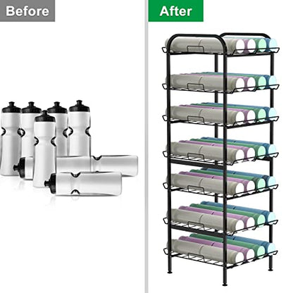 BTY Water Bottle Organizer 7 Tier Freestanding Water Bottle Storage Organizer Metal Bottle Rack Holder Stand Shelf for Kitchen Pantry Food Storage (Black) - size: 7 TIER