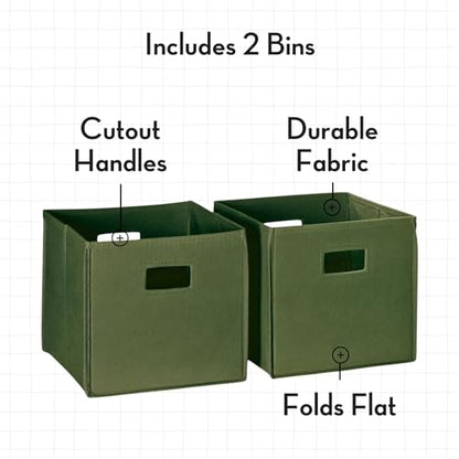 RiverRidge Folding Storage Bins - 2-pack of 10in Tall Olive Cubes | Fabric Bins, Set of 2 Storage Cubes, Cut-out Handles, Playroom Closet Organizer, Collapsible Cubby with Bottom Board Insert - color: 2 Olive 10in H Bins
